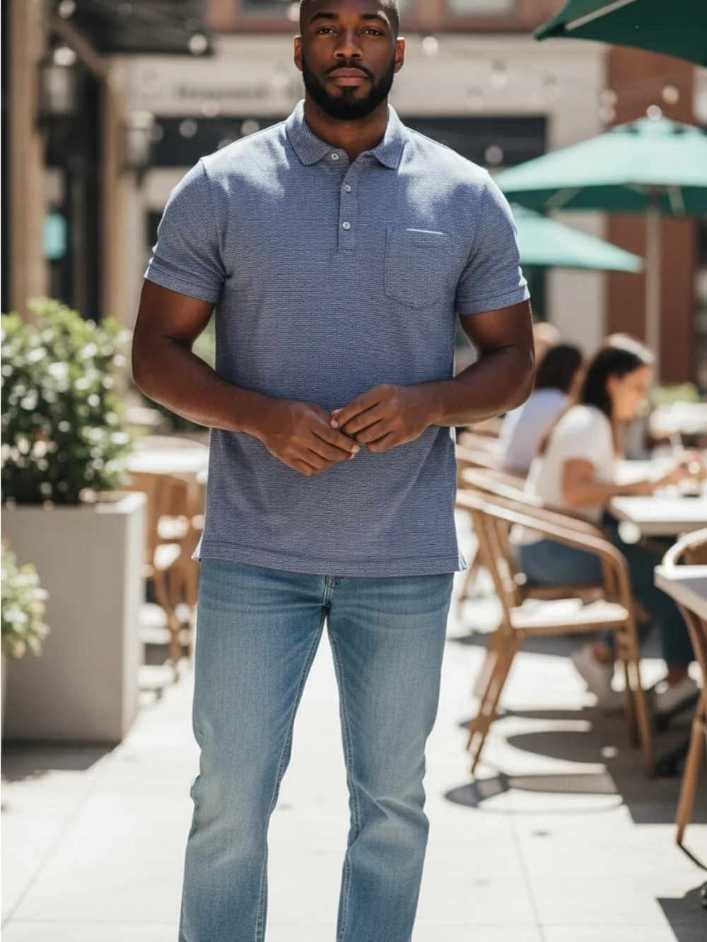 Banana Republic Men's Blue Textured Polo with Chest Pocket
